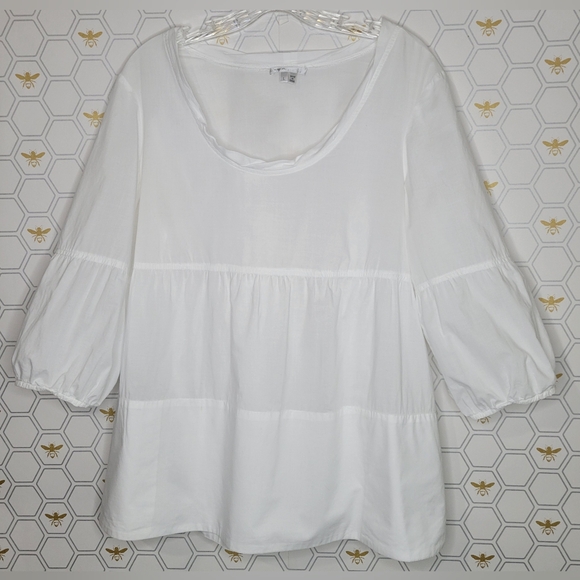 Vince Tops - VINCE White Cotton 3/4 sleeve Tunic Top Size Large